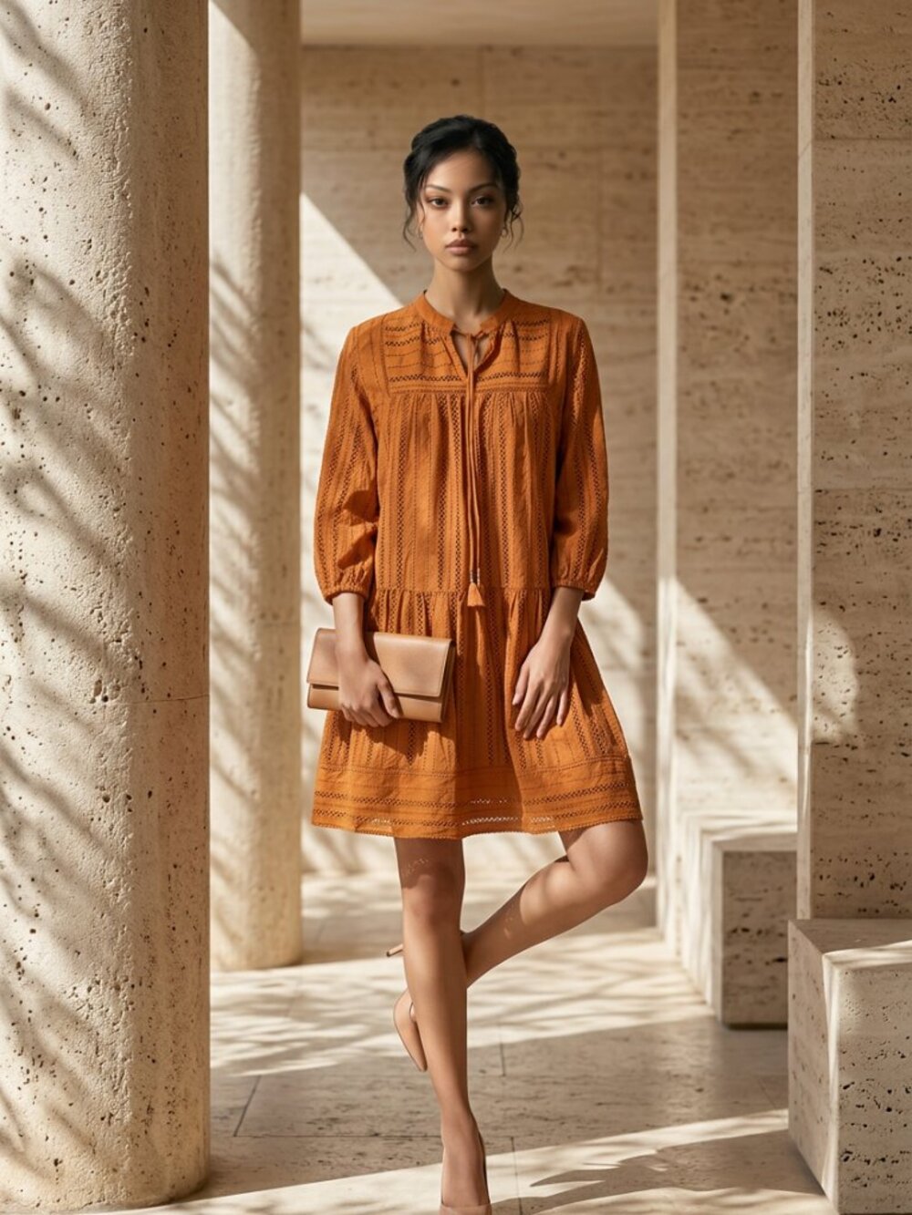 Anthropologie Shoshanna Marta Dress, Color Mango